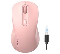 TECKNET Souris Bluetooth Rechargeable, Souris sans Fil Silencieuse et Ergonomique 3 Modes (BT5.0+BT3.0+2.4G), 4800 DPI, 6 Boutons, Souris Ordinateur sans Fil pour PC, Mac, Laptop, Windows, Rose