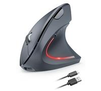 TECKNET Souris ergonomique rechargeable sans fil 2,4 G Souris verticale optique ergonomique, 5 niveaux de réglage jusqu'à 4800 DPI, souris verticale silencieuse sans fil avec 6 boutons pour ordinateur