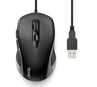 TECKNET Souris filaire optique USB avec suivi 3600 DPI, capteur de qualité de jeu, 6 boutons, souris de bureau pour PC/ordinateur portable, excellente souris pour la conception graphique (noir, moyen)