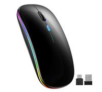 TECKNET Souris sans Fil Bluetooth 5.1, Rechargeable Souris avec Récepteur USB 2,4 GHz, 1600 DPI, Rétroéclairée de 7 Couleurs, Silencieuse, Portable, pour PC/Laptop/Mac, Noir