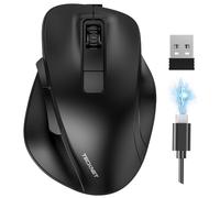 TECKNET Souris sans Fil Bluetooth avec Repos-Pouce, Souris Silencieuse et Rechargeable, Connexion Triple Appareils (2.4G & BT5.0/3.0), 4800DPI à 6 Niveaux Réglables, Souris Ergonomique sans Fil, Noir