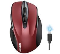 TECKNET Souris sans Fil Rechargeable, Souris Silencieuse, Jusqu'à 90% de Réduction du Bruit, 4800 DPI,6 Boutons de Souris Ergonomiques, Souris USB 2,4 G Compatible avec Ordinateur Portable, Mac, Rouge