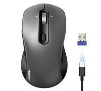 TECKNET Souris sans Fil Rechargeable, Souris Bluetooth 3 Modes (BT5.0+BT3.0+2.4G), 4 Directions Souris Ergonomique sans Fil, 4800 DPI Silencieuse Souris pour Ordinateurs, Mac, PC, Windows, Gris