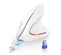 TECKNET Souris verticale ergonomique sans fil rechargeable (BT 5.0/3.0 + 2.4G), 6 niveaux de réglage jusqu'à 4800 DPI, souris optique silencieuse pour Windows, MacOS, Android, iPadOS, blanc