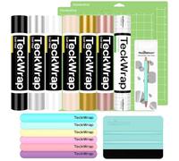 TECKWRAP Ensemble d'accessoires de base en vinyle permanent tout-en-un - Rouleaux de vinyle adhésif permanent de 30,5 cm x 1,5 m 6 couleurs et 1 rouleau de ruban de transfert pour vinyle - Kit