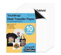 TECKWRAP Lot de 10 feuilles de papier de transfert thermique imprimable pour t-shirts, 27,9 x 43,2 cm, vinyle de transfert thermique imprimable pour imprimante à jet d'encre, papier de transfert à