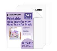 TECKWRAP Lot de 7 feuilles de vinyle imprimable à transfert thermique et masques pour t-shirts (7 feuilles chacune), papier transfert thermocollant pour tissus clairs et foncés 21,6 x 27,9 cm