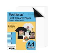 TECKWRAP Papier transfert thermique pour t-shirt 10 feuilles A4 (210 x 297 | Vinyle de transfert thermique HTV imprimable pour le papier de transfert de repassage de tissu foncé et léger compatible avec