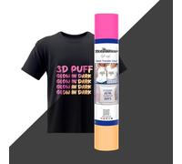 TECKWRAP Vinyle soufflé brillant dans le noir transfert thermique 25,4 cm x 1,5 m 3D gonflé HTV pour vêtements, chemises, logos, tissu moussant lumineux à repasser sur vinyle compatible avec les empo