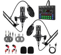 TECKZOON BM800 Kit complet de podcast pour 2, microphone de studio avec directivité cardioïde, interface audio et mixeur DJ, idéal pour diffusion en direct, chant, TikTok et YouTube