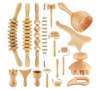 TECKZOON Ensemble de massage en bois de 16 pièces, avec drainage lymphatique, masseur cellulite, planche Gua Sha et rouleaux en bois pour façonner le corps et soulager les douleurs musculaires