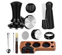 TECKZOON Lot de 9 accessoires pour machine à expresso - Tamper à café de 51 mm avec station de tamper, niveau de café, outil WDT, mélangeur, entonnoir doseur, tamis à puck, brosse de nettoyage, clip