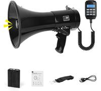 TECKZOON Mégaphone 100 W avec Bluetooth et fonction d'enregistrement, triple alimentation avec 2 batteries supplémentaires, portée de 2000 m, avec sirène, microphone à main externe, lecture USB