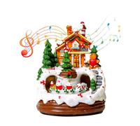 TECKZOON Village de Noël Lumineux et Musical avec Train Tournant - Maisons Illuminées, Volume Ajustable, Alimentation USB/Batterie - Décoration de Noël pour la Maison