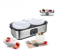 TECKZOON Yaourtière 2 l, machine à yaourt avec 2 pots de 1 l, machine à yaourt numérique en acier inoxydable pour yaourt fait maison, fromage ou natto