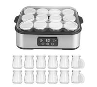 TECKZOON Yaourtière Électrique 2200 ml, avec 12 × 180 ml Pots en Verre, Machine à Yaourt Digitale Inox, Yaourtière Automatique pour Yaourt Maison, Fromage ou Natto