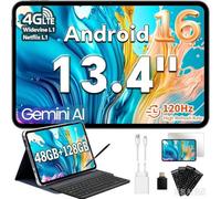 TECLAST T65 Tablette 13.4" Android 16, 120Hz Tablet avec Clavier, 4G LTE | Gemini AI, Dual SIM, Octa-Core, 26Go+128Go+4To, 8000mAh, Widevine L1,GPS, Tablette avec Clavier+Étui+Stylet+OTG