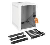 Tecmojo 10 Pouces 9U Profondeur 330mm Armoire Réseau Murale, avec Étagère de Rack, Caches à Brosses, Organiseur de Câbles, Capacité de Charge de 50kg, Porte Vitrée, Emballage à Plat, Blanc