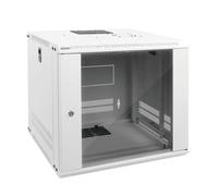 Tecmojo Armoire réseau murale 9U pour équipement informatique de 48,3 cm, avec porte en verre verrouillable et panneaux latéraux, ventilateur de refroidissement, profondeur de 45 cm, blanc
