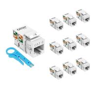 Tecmojo Lot de 10 inserts de prise Keystone Cat6 10 Gbit/s listés UL à 90 degrés, adaptateur jack Keystone RJ45 profil fin pour panneau de brassage et plaque murale, blanc