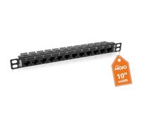 Tecmojo Panneau de Brassage 0,5U 10 pouces 12 Ports Cat6A, Module de Montage en Rack avec Connecteurs Keystone RJ45, 10 Gigabit Ethernet, Noir