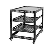 Tecmojo Rack réseau 12U à cadre ouvert pour équipement informatique et audiovisuel, rack AV à 4 montants avec roulettes, rack mobile 12U avec 2 étagères de serveur 1U et matériel de montage, pour