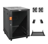 Tecmojo Support mural 15U, kit de montage mural fermé de 45 cm de profondeur comprenant une étagère 1U, un support en forme de L, 2 ventilateurs de refroidissement, porte et matériel verrouillables,