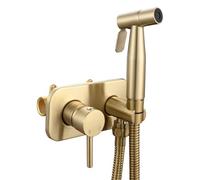 Tecmolog Acier Inoxydable Douchette WC Kit en Bidet Portable Tuyau de Douche Eau Chaude et Eau Froide Bidet Toilette Kit Complet, Or Brossé, WS024J2F2