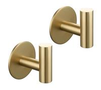 Tecmolog Crochet Serviette Murale Adhesif Pack de 2 Porte Serviette en Acier Inox Sans Perçage, Or Brossé, SBH235J-2