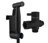 Tecmolog Douchette à Main Bidet Acier Inox Kit Douchette WC avec Vanne WC 3 Voies 3/8"-12/17 et Tuyau de Douche 1.2m, Idéal pour WC Suspend Noir, WS024CF2