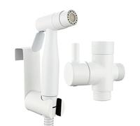 Tecmolog Douchette WC Kit Complet en Acier Inoxydable avec Douchette Toilette 2 Jets et G1/2 Robinet WC 3 Voies, Blanc, WS024AWF