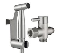 Tecmolog Kit Douchette Wc Acier Inox Douchette à Main Bidet avec Vanne WC 3 Voies 3/8"-12/17 et Tuyau de Douche 1.2m, Idéal pour WC Suspend, WS024F8