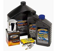 Tecneco Kit moyeu Spectro Huile Moteur 20 W-50 + Primaire + Change + Filtre Huile Noir ou chromé + Bougies x Harley Dyna Softail Touring V-Rod Depuis 1999 au 2017 Standard Chrome