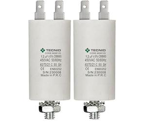 TECNID MG8120 Permanent pour Moteurs 12µF 450V. Écrou M8 Puissance. Le condensateur de démarrage est dans Un boîtier cylindrique en polypropylène. Connexion électrique Via 4 bornes, Blanc (Lot de 2)