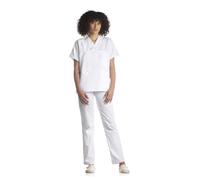 Tecno Hospital Blouson pour hôpital, pour aide soignante, esthéticienne, infirmière, médecin, sanitaire, laboratoire, avec 2 poches avant, poches latérales, col en V, unisexe Blanc Blanc L