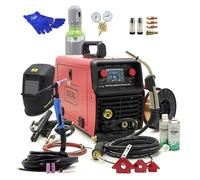 Tecno MIG 210 PULSE LCD Poste à souder avec gaz de protection 230 V MIG MAG TIG LIFT MMA 200 A Synergic Alu FLUX Kit complet avec bouteille de gaz, fil de soudure électrodes (set2)