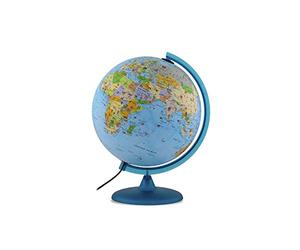 Tecnodidattica Babylon Globe pour enfants avec animaux et monuments lumineux et rotatif - Cartographie mise à jour en anglais - Méridien gradué - 30 cm de diamètre