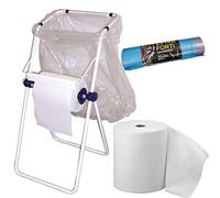 Tecnokit Distributeur de bobine de papier au sol avec porte-sac, rouleau et sacs cadeaux inclus, structure en acier peint blanc 45 x 46 x 95 h avec kit de montage complet