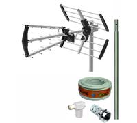 TECNOVOZ Kit antenne TV 5G 15 dB + mât 1,20 m + câble de 20 m + connecteurs
