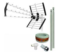 TECNOVOZ Kit antenne TV 5G 18 dB + 2 mâts 1 m + câble de 20 m + connecteurs