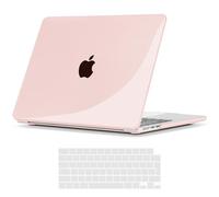 TECOOL Coque Compatible avec MacBook Air 13,6 Pouces M4 M3 M2 2025 2024 2022 (A3240 A3113 A2681), Coque Rigide en Plastique Fine et Protection Clavier (UE AZERTY), Cristal Rose Clair