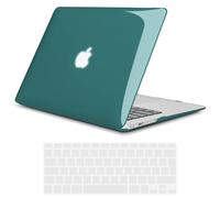 TECOOL Coque Compatible avec MacBook Air 13 Pouces 2017-2010 (A1466/A1369), Case Étui Plastique Mince et Protection AZERTY Clavier en Silicone, Cristal sarcelle profonde