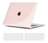TECOOL Coque Compatible avec MacBook Air M1 (A2337) et MacBook Air 13 Pouces 2020 2019 2018 (A2179 A1932), Coque Rigide en Plastique Fine et Protection Clavier (UE AZERTY), Cristal Rose Clair