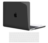 TECOOL Coque Compatible avec MacBook Pro 15 Pouces 2019 2018 2017 2016 (A1990/A1707) avec Touch Bar, Case Étui Plastique Mince et Protection AZERTY Clavier en Silicone, Cristal noir
