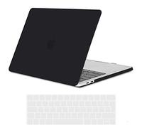 TECOOL Coque Compatible avec MacBook Pro 15 Pouces 2019 2018 2017 2016 (A1990 A1707) avec Touch Bar, Coque Rigide en Plastique Fine et Protection Clavier (UE AZERTY), Noir