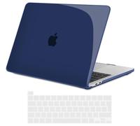 TECOOL Coque Compatible avec MacBook Pro 16 Pouces 2020 2019 (A2141) avec Touch Bar, Coque Rigide en Plastique Fine et Protection Clavier (UE AZERTY), Cristal Bleu Marine