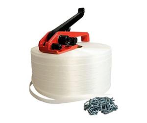 TECPLAST Kit 1 Feuillard de cerclage fil à fil KFF1 16 mm x 850 m + 250 boucles OFFERTES + 1 tendeur - Résistance 450kg