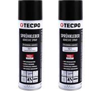 TECPO Colle en spray 1K - 2 x 500 ml - Colle en spray pour mousse, ciel de pavillon et panneaux acoustiques - Transparent - Résistant à la chaleur jusqu'à 110 °C