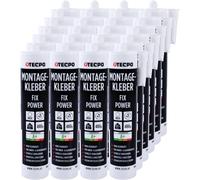 TECPO Fix Power Lot de 24 cartouches de colle de construction universelle 480 g 200 kg 10 cm² pour panneaux acoustiques, polystyrène, plinthes intérieures et extérieures, collage rapide sans apprêt