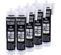 TECPO Fix Power - Lot de 8 cartouches de colle de construction universelle - 480 g - 200 kg - 10 cm² - Pour panneaux acoustiques, polystyrène, plinthe intérieure et extérieure - Collage rapide sans